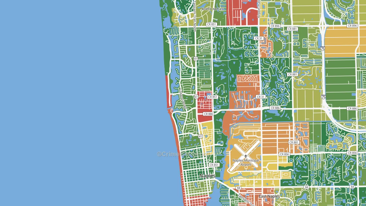 Moorings-Coquina Sands, Naples, FL Map of Theft Rates