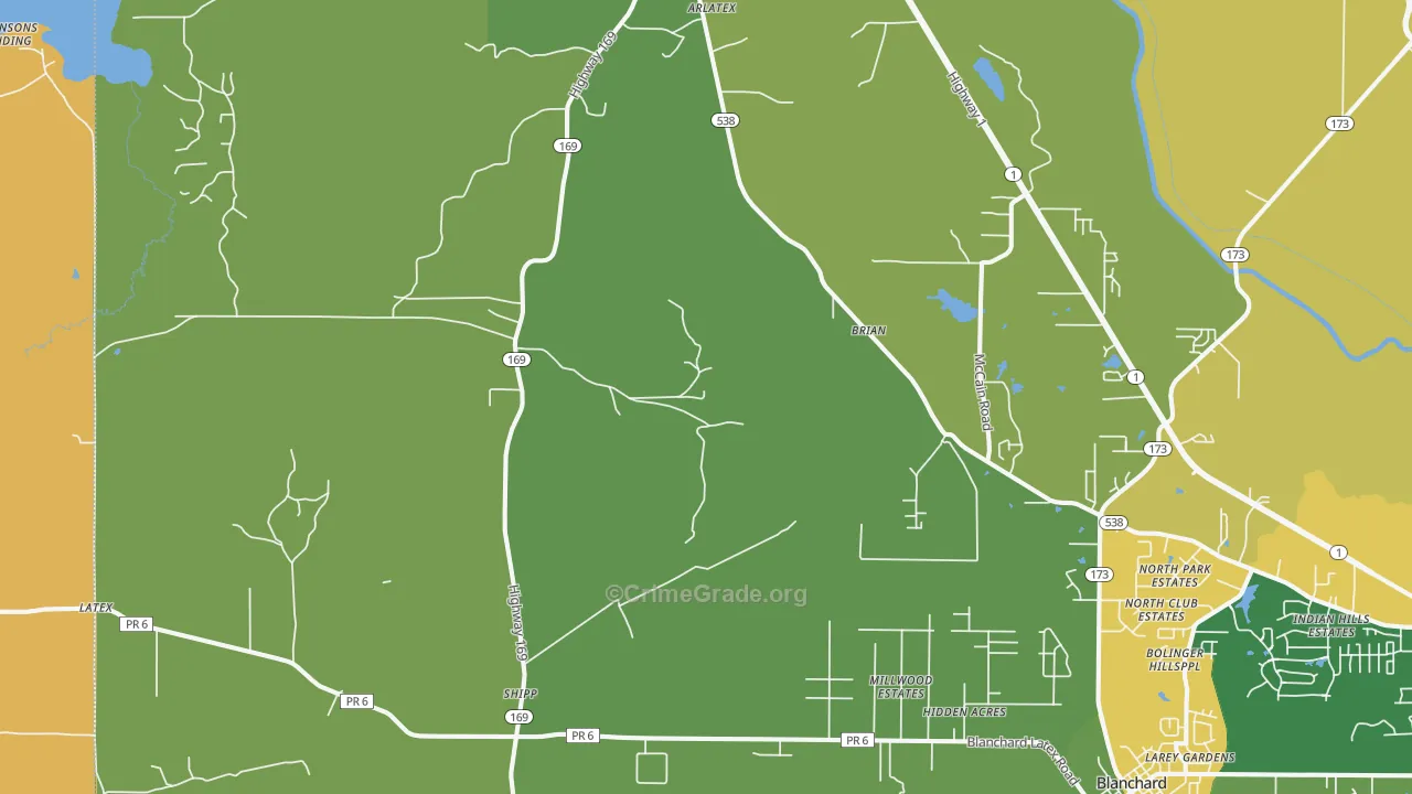 Mooringsport, LA Map of Theft Rates