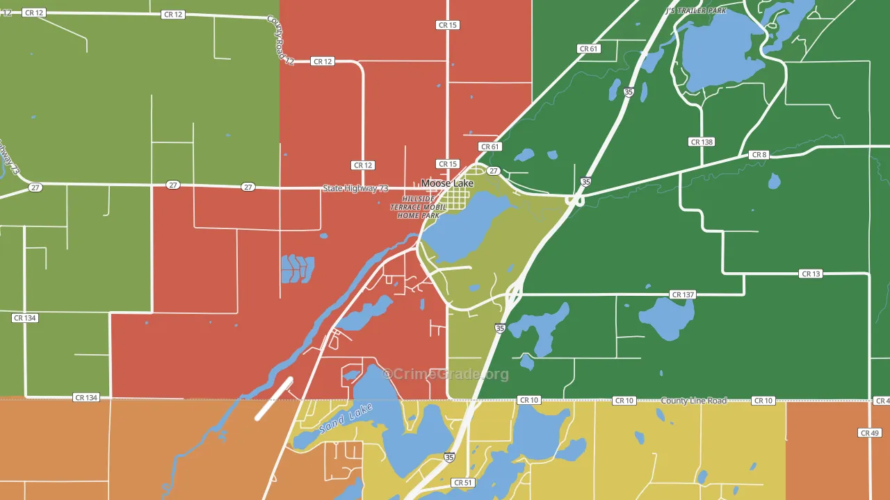 Moose Lake, MN Map of Theft Rates