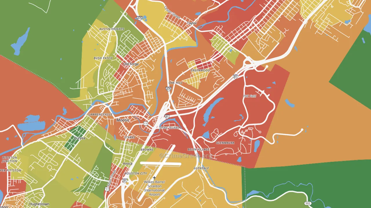 Moosic, PA Map of Theft Rates