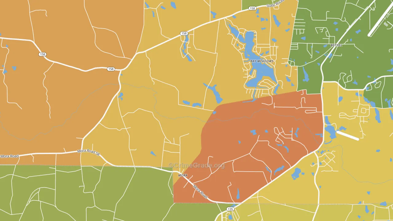 Mora, GA Map of Theft Rates