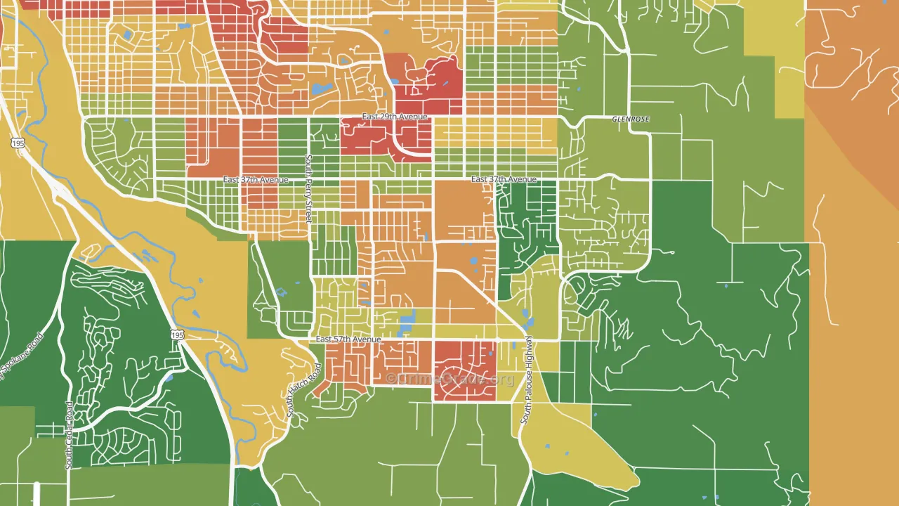 Moran Prairie, Spokane, WA Map of Theft Rates