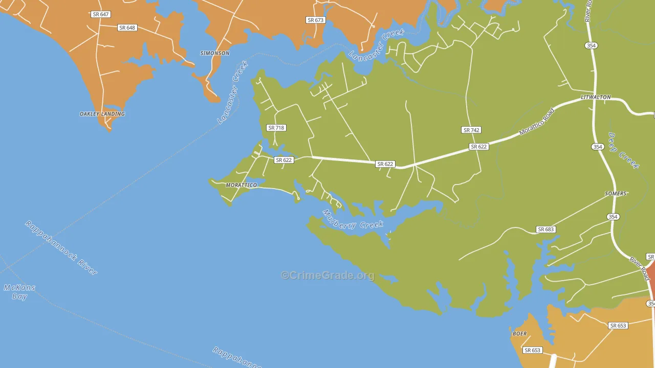 Morattico, VA Map of Theft Rates