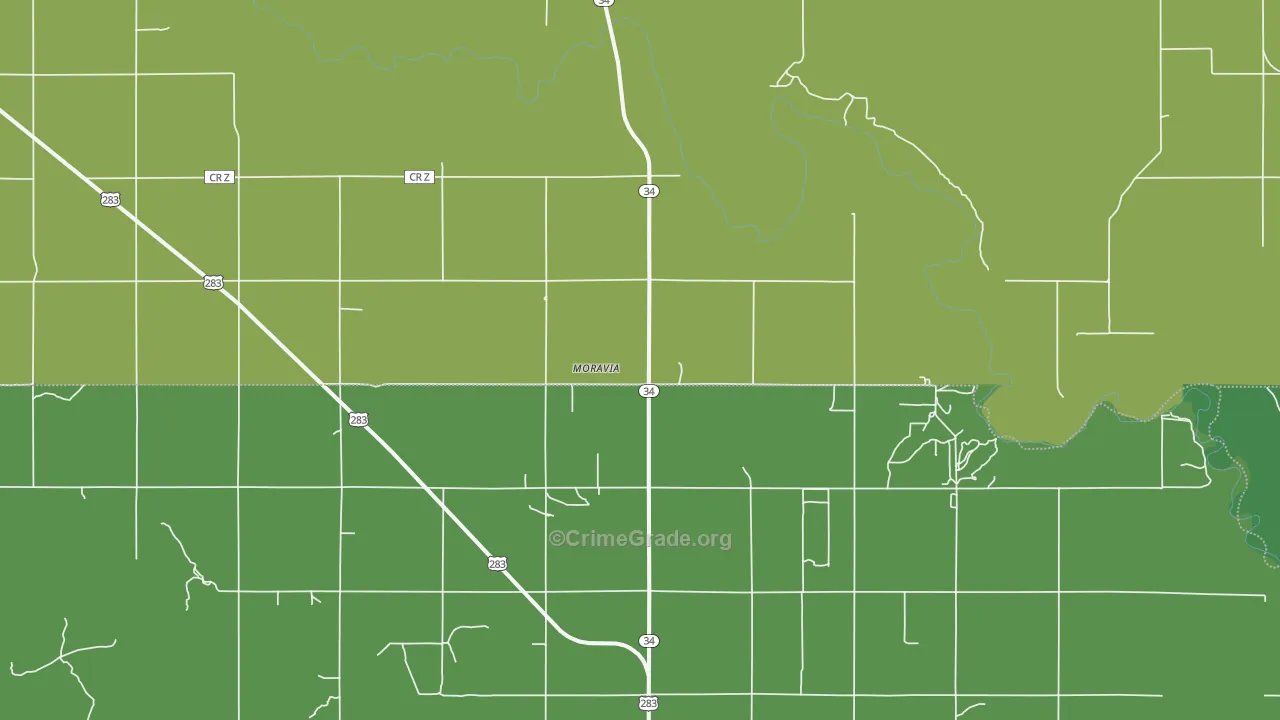 Moravia, OK Map of Theft Rates