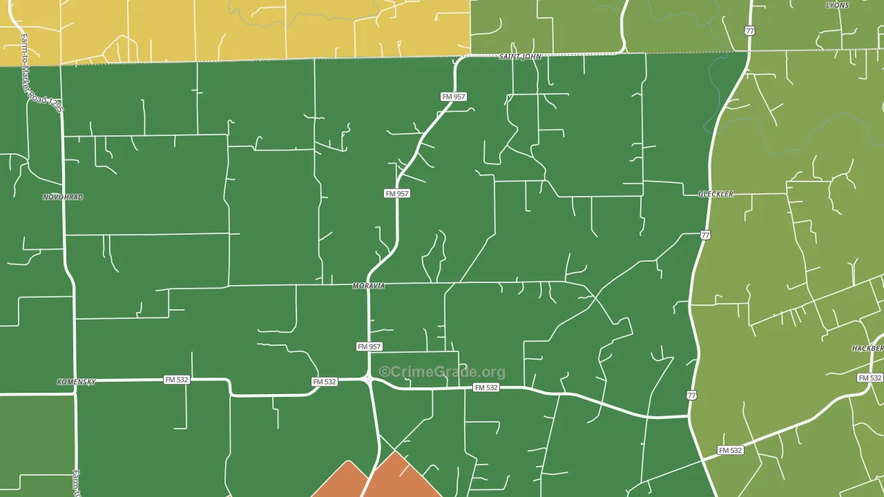 Moravia, TX Map of Theft Rates