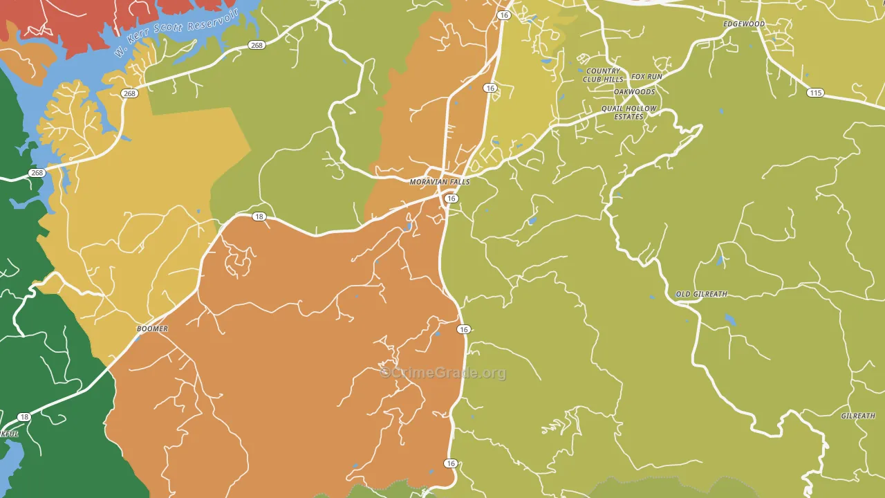 Moravian Falls, NC Map of Theft Rates