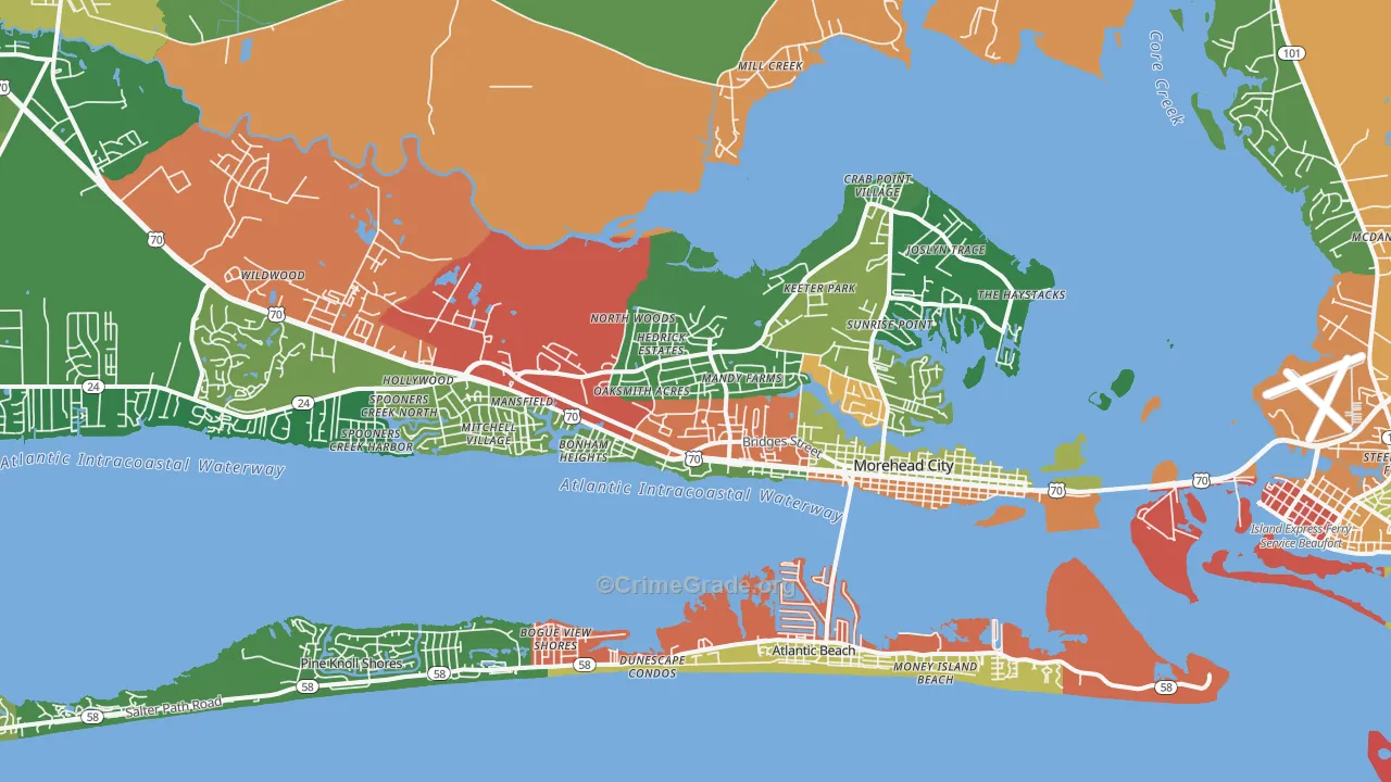 Morehead City, NC Map of Theft Rates