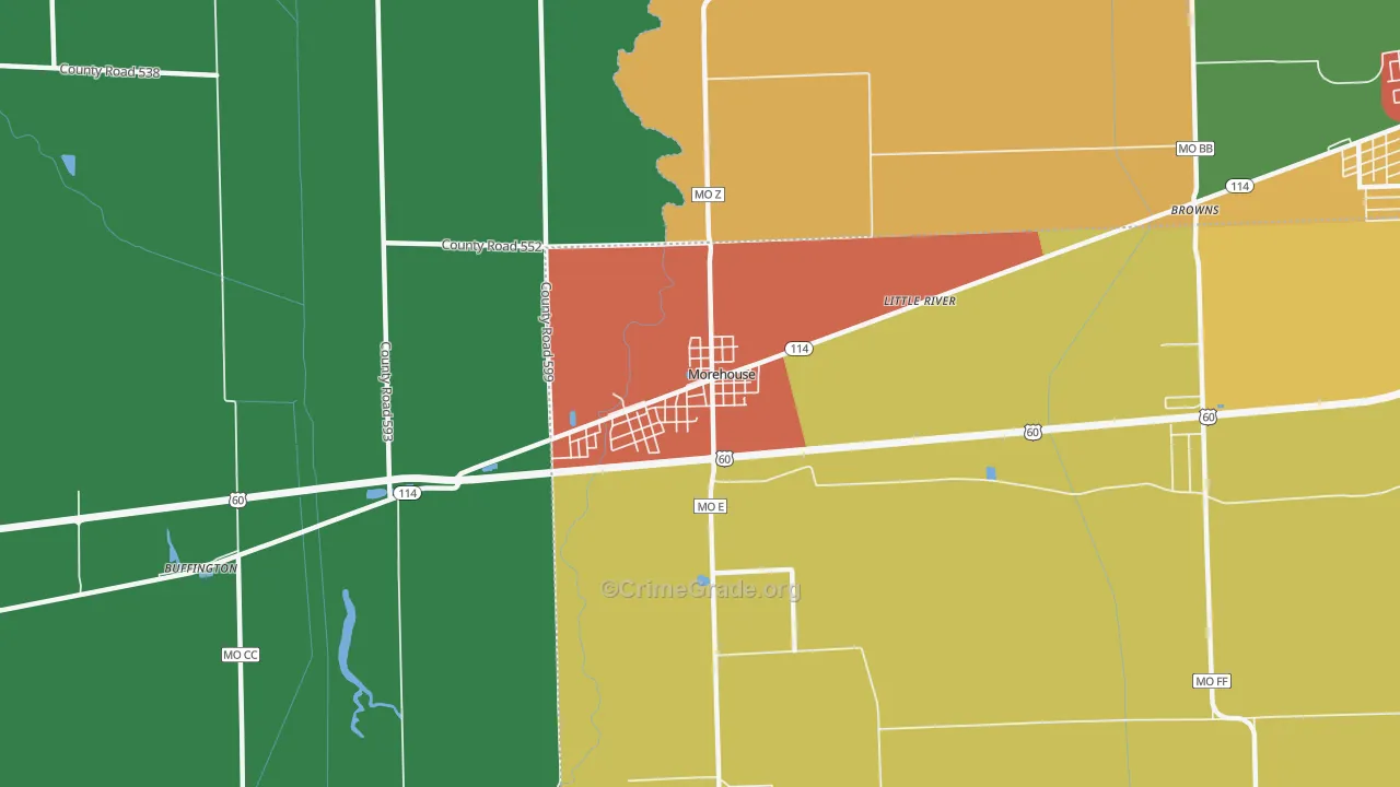 Morehouse, MO Map of Theft Rates