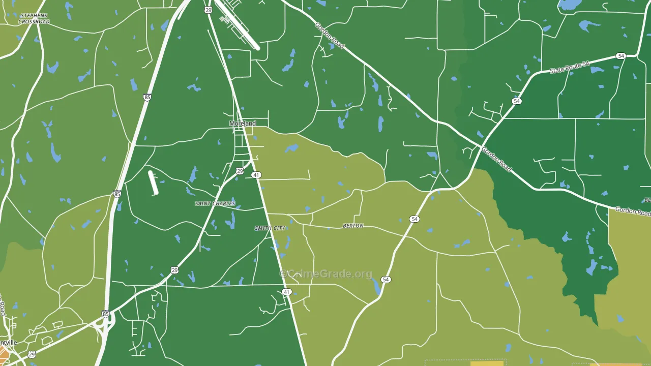 Moreland, GA Map of Theft Rates