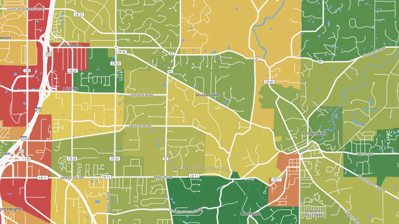 Moreland Hills, OH Map of Theft Rates