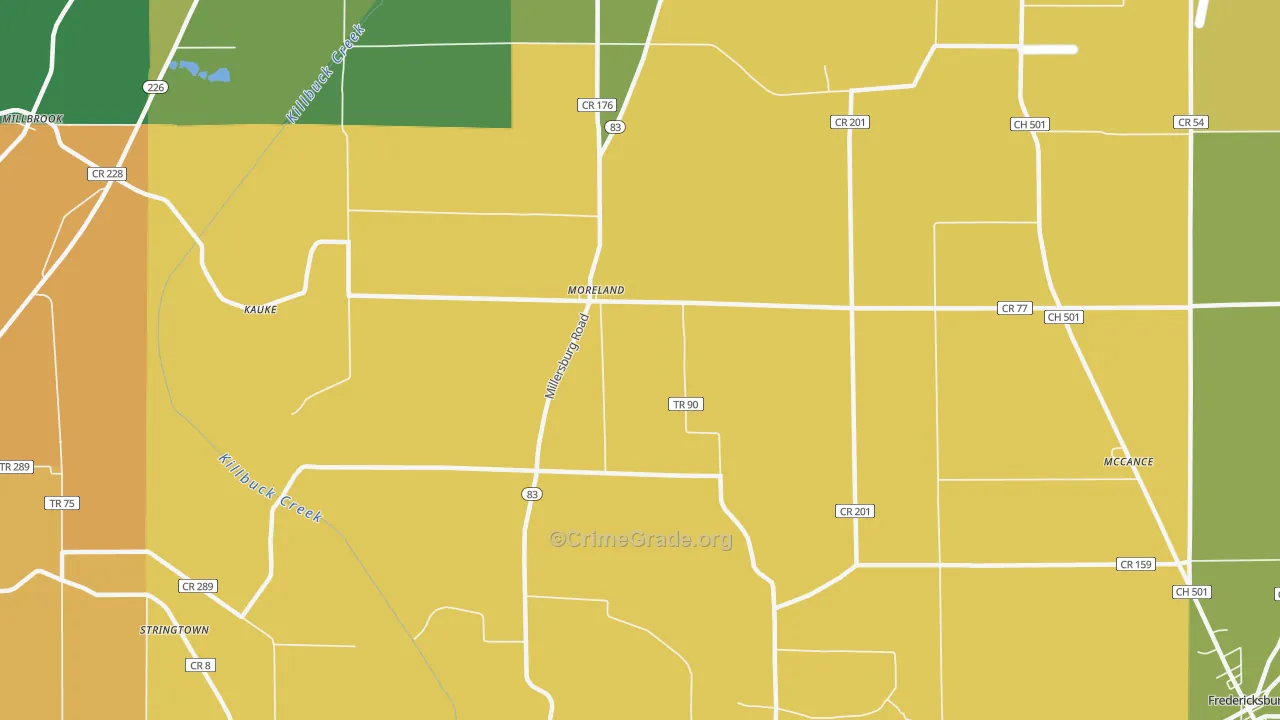 Moreland, OH Map of Theft Rates