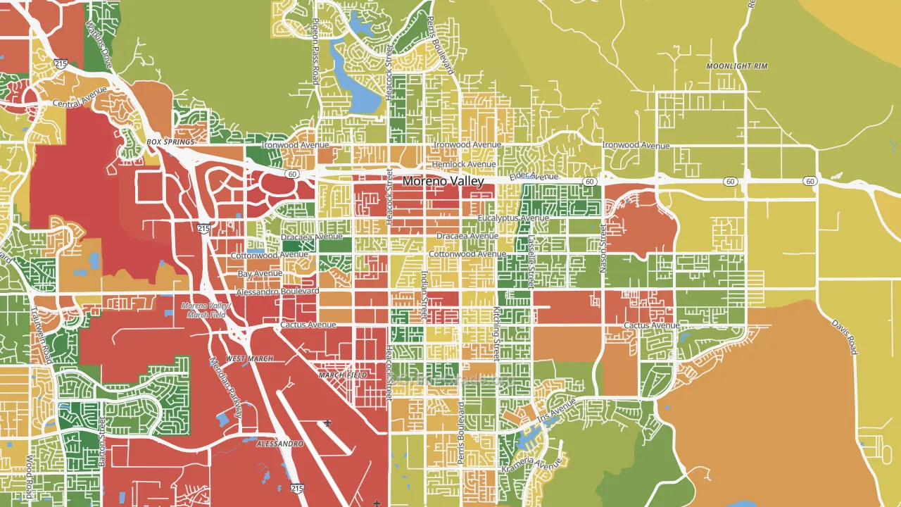 Moreno Valley, CA Map of Theft Rates