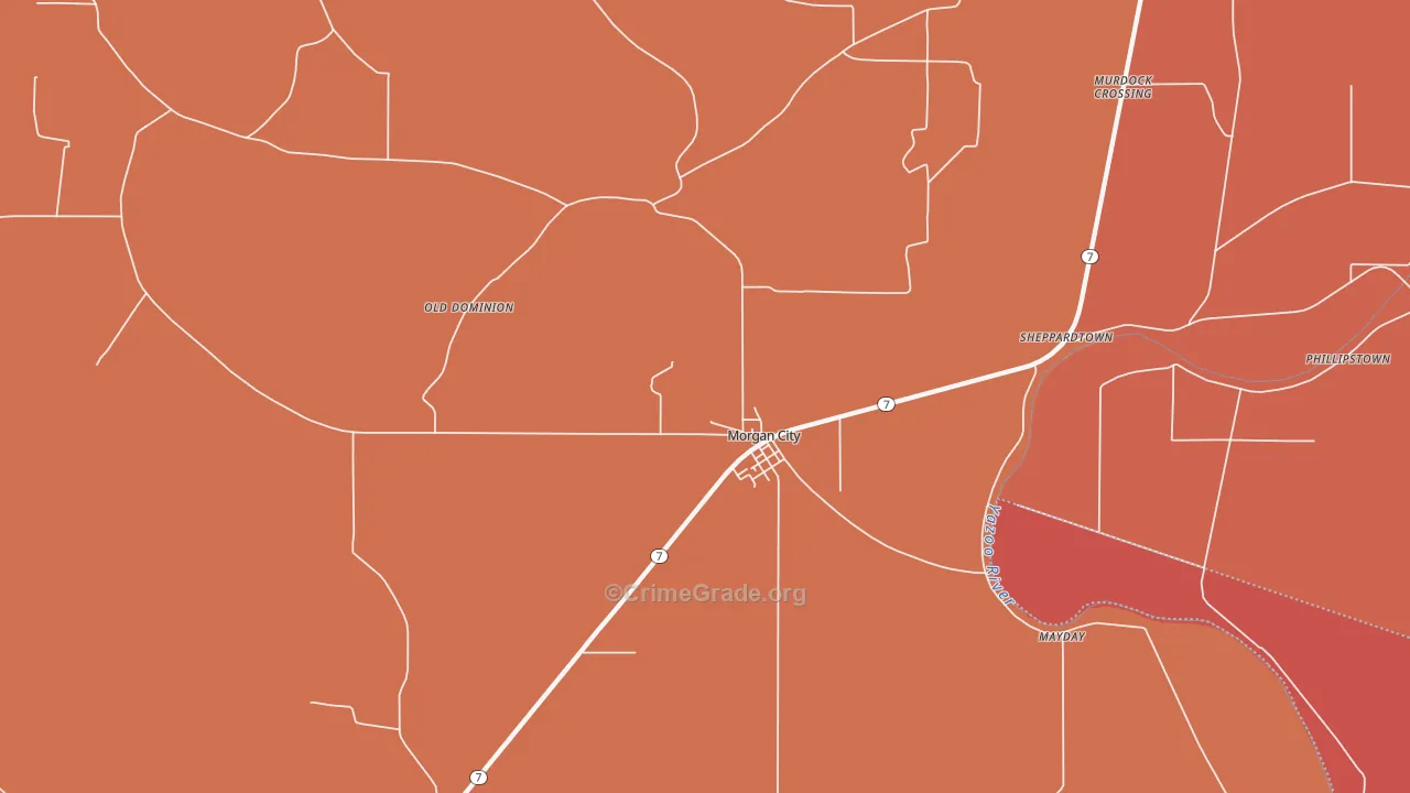 Morgan City, MS Map of Theft Rates