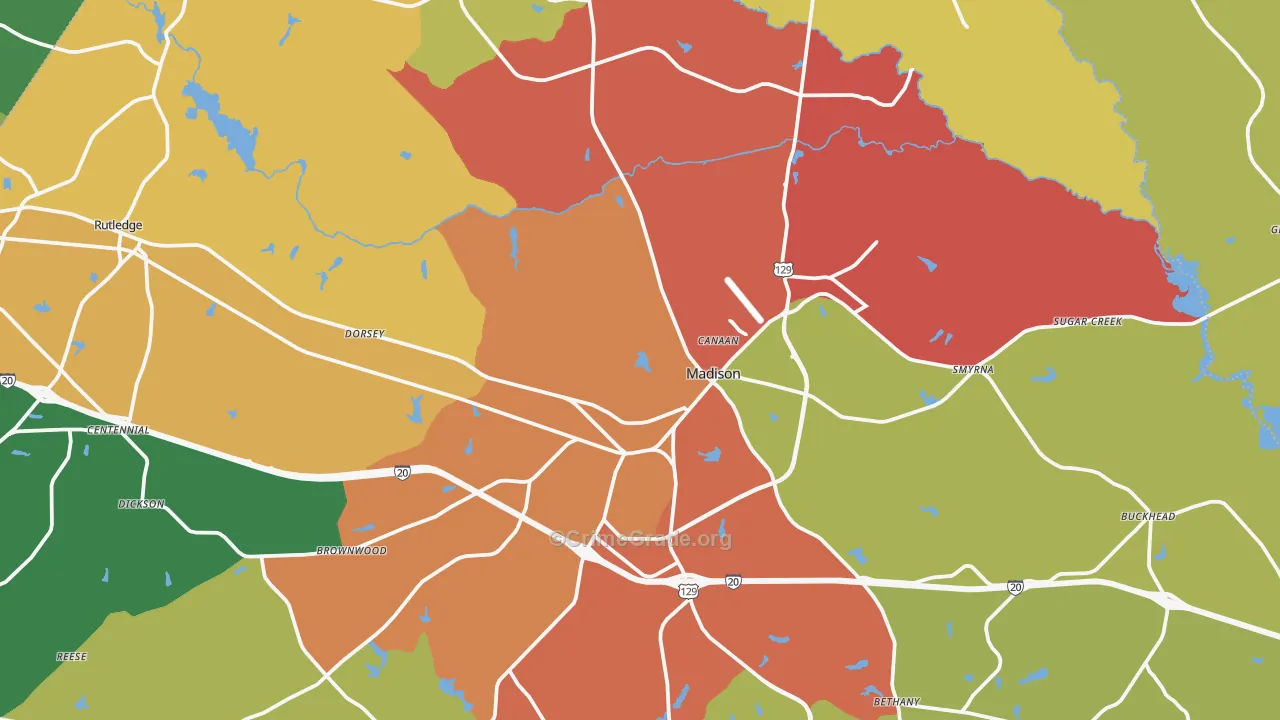 Morgan County, GA Map of Theft Rates