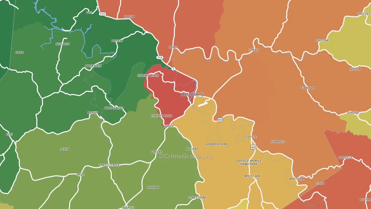 Morgan County, KY Map of Theft Rates