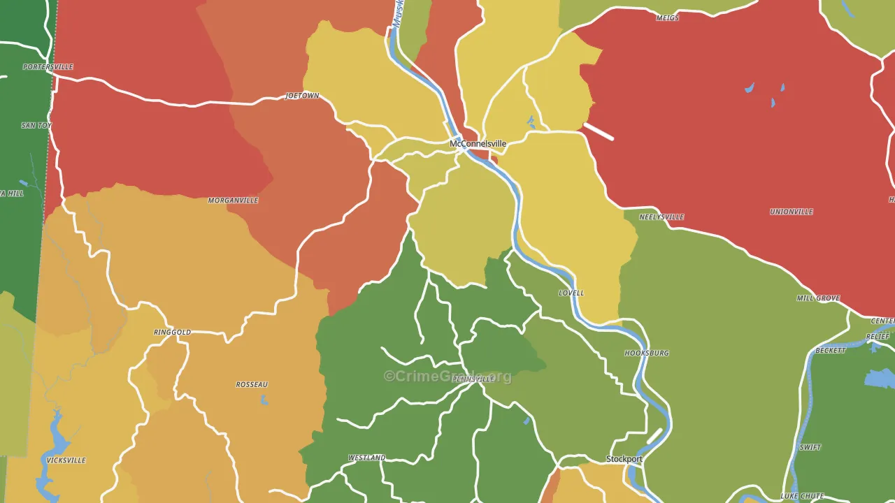 Morgan County, OH Map of Theft Rates