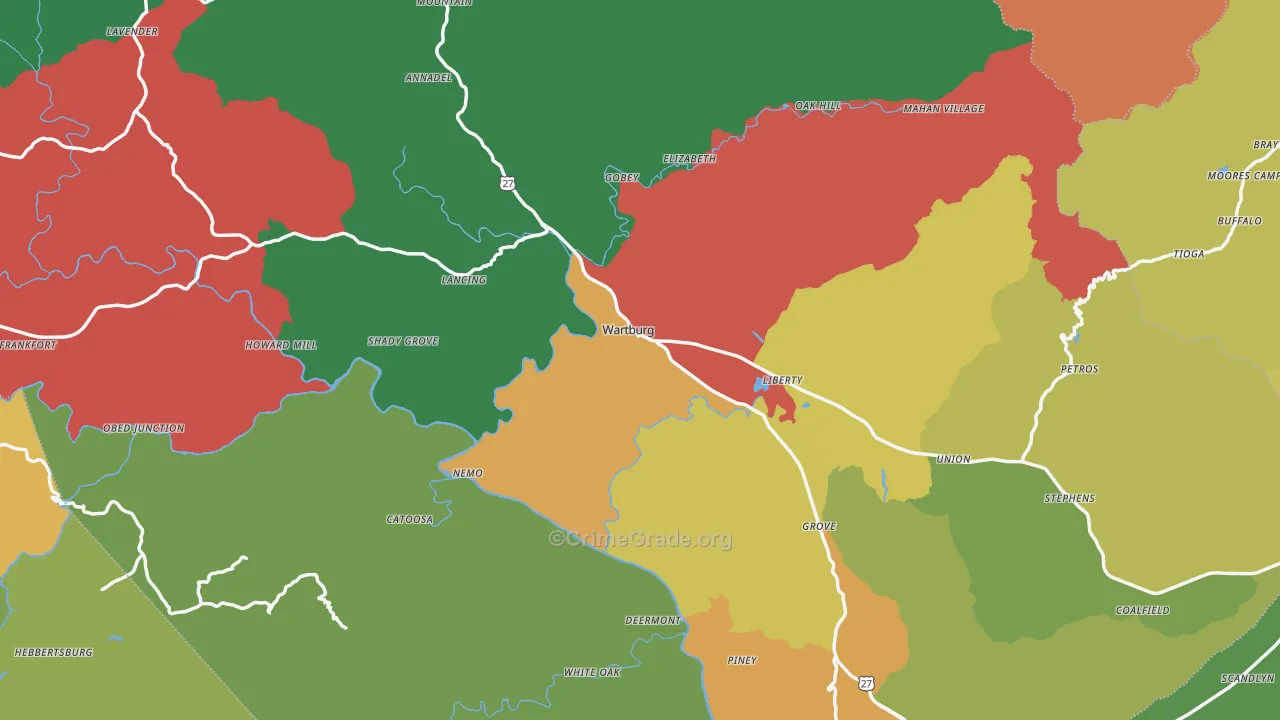 Morgan County, TN Map of Theft Rates
