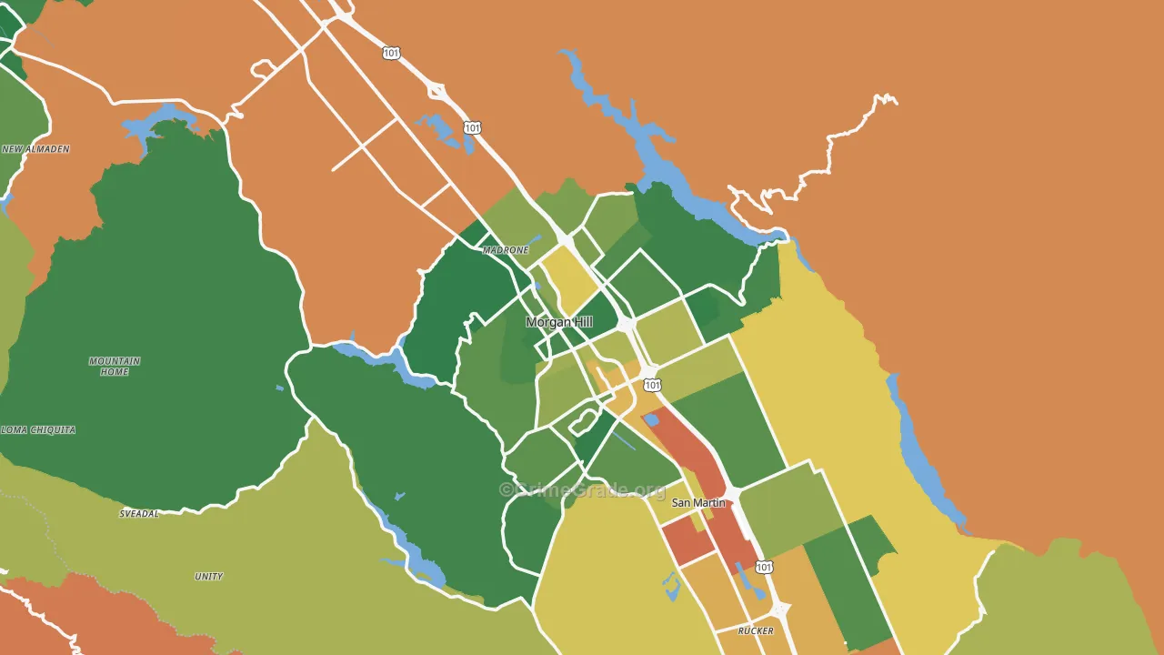 Morgan Hill, CA Map of Theft Rates