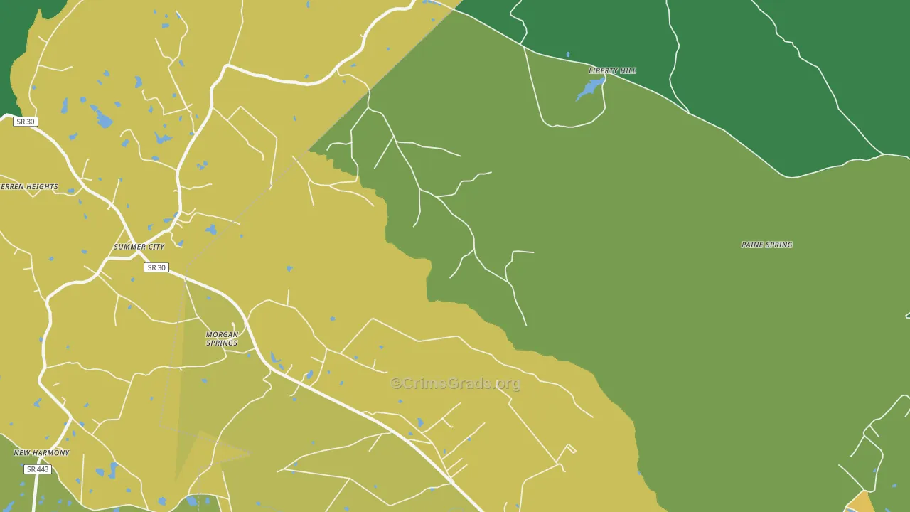 Morgan Springs, TN Map of Theft Rates