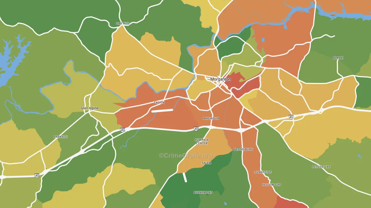 Morganton, NC Map of Theft Rates