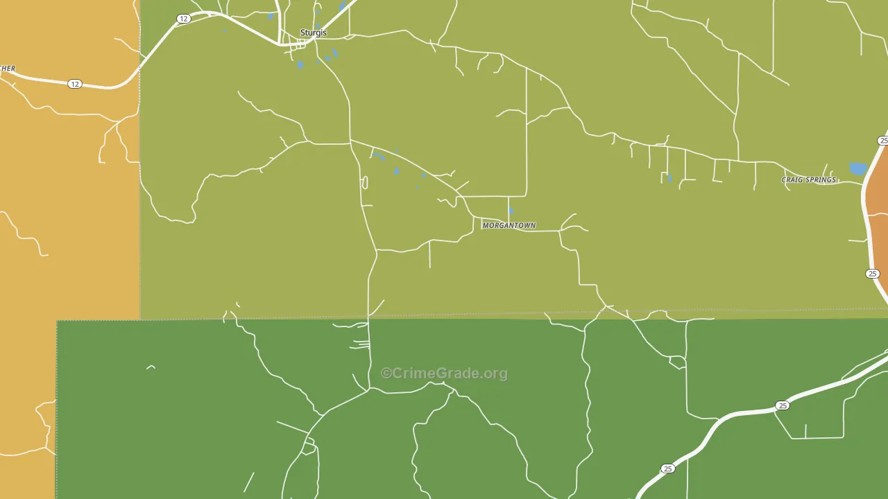 Morgantown, MS Map of Theft Rates