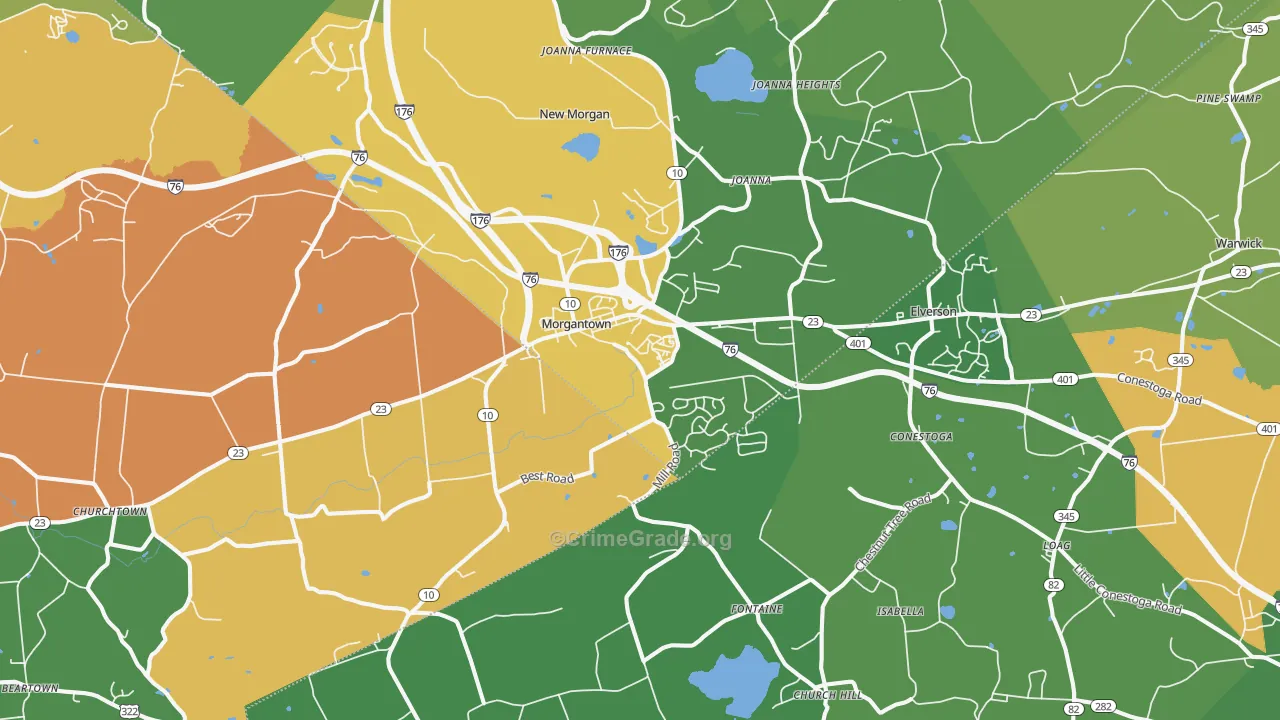 Morgantown, PA Map of Theft Rates