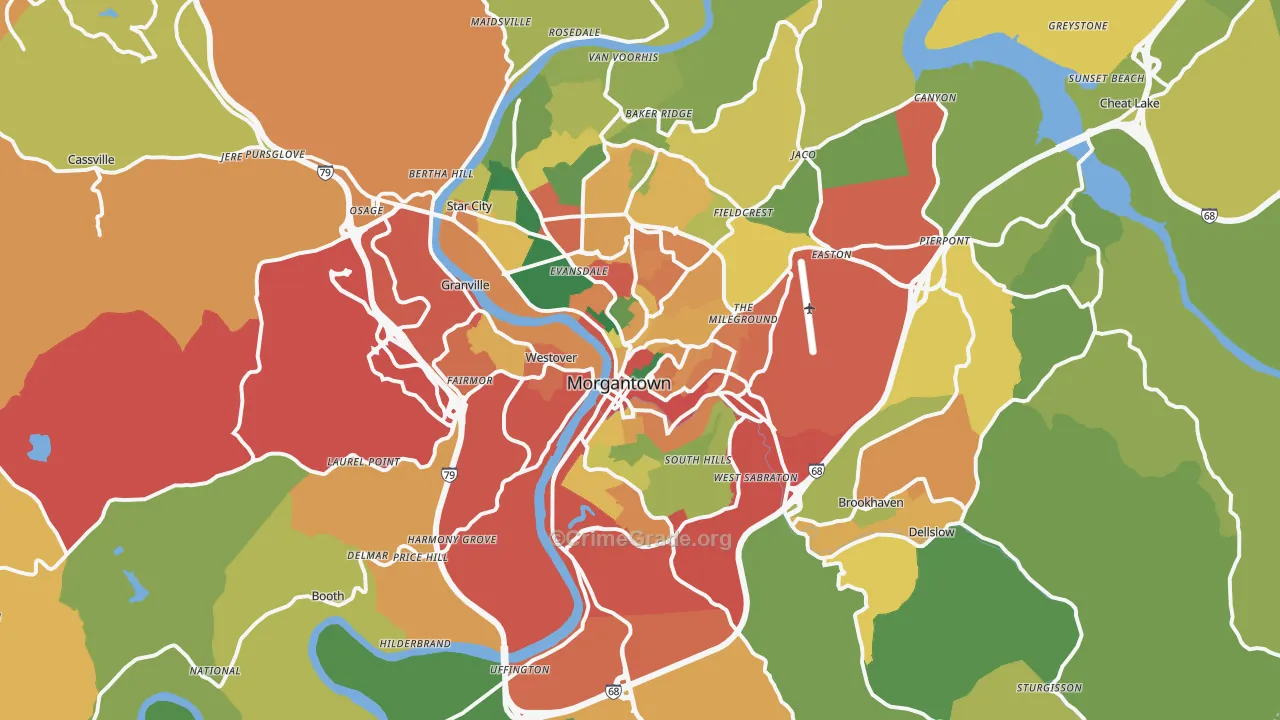 Morgantown, WV Map of Theft Rates