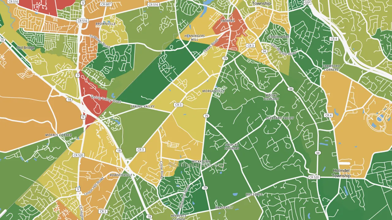 Morganville, NJ Map of Theft Rates