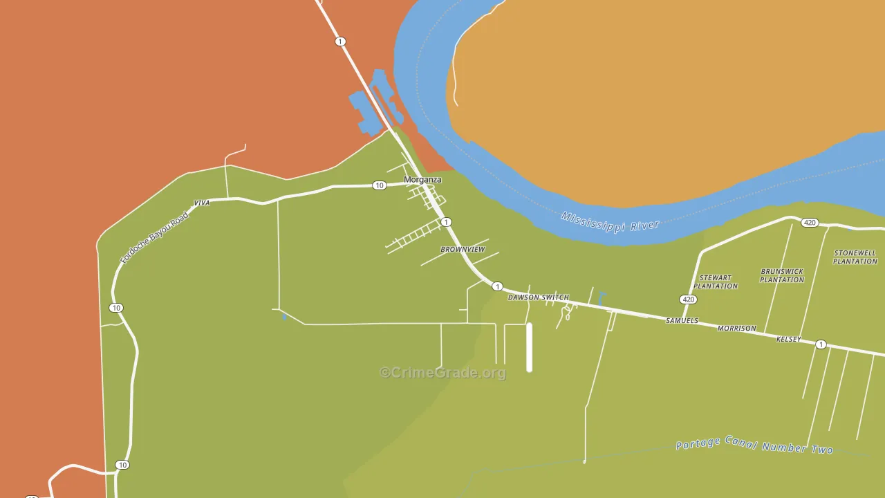 Morganza, LA Map of Theft Rates