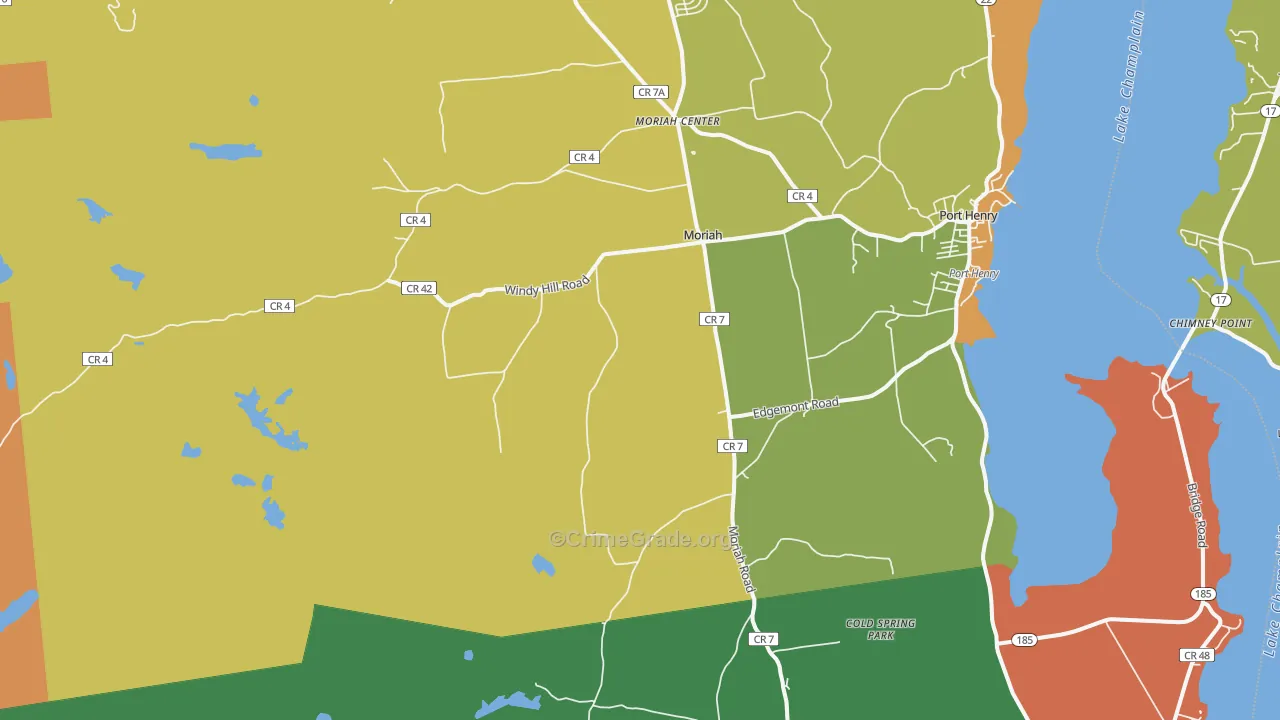 Moriah, NY Map of Theft Rates