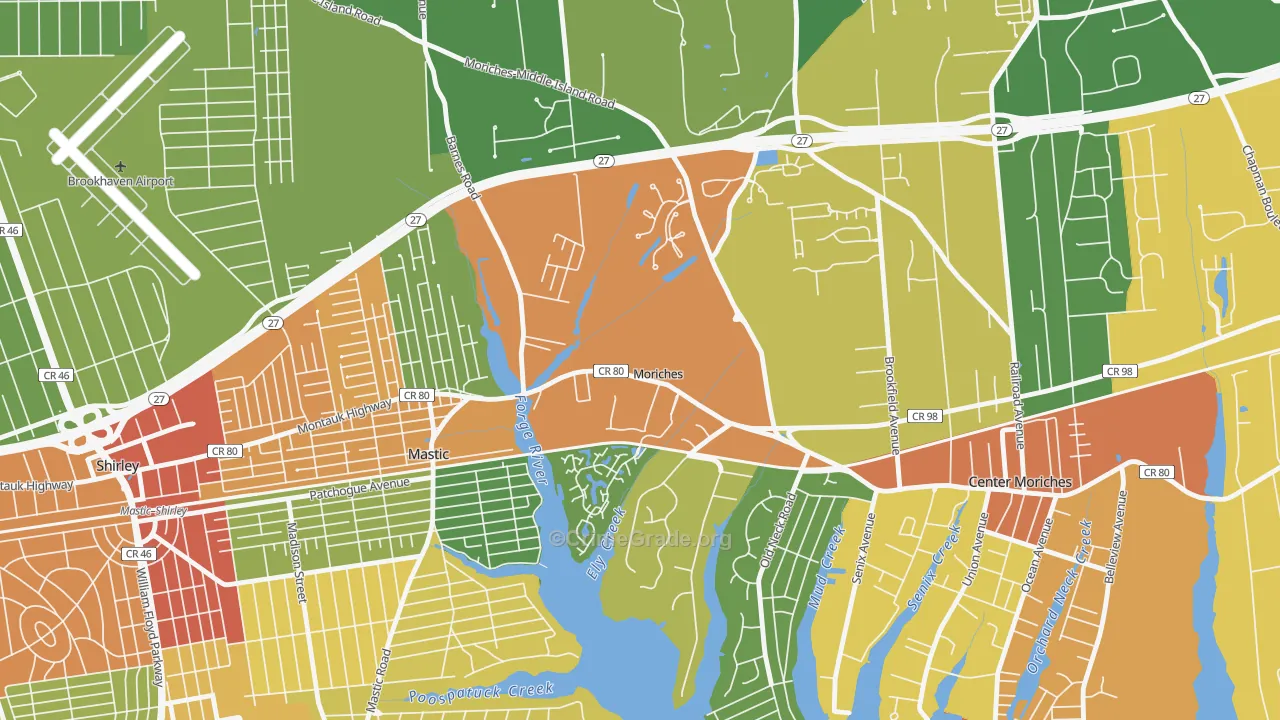 Moriches, NY Map of Theft Rates