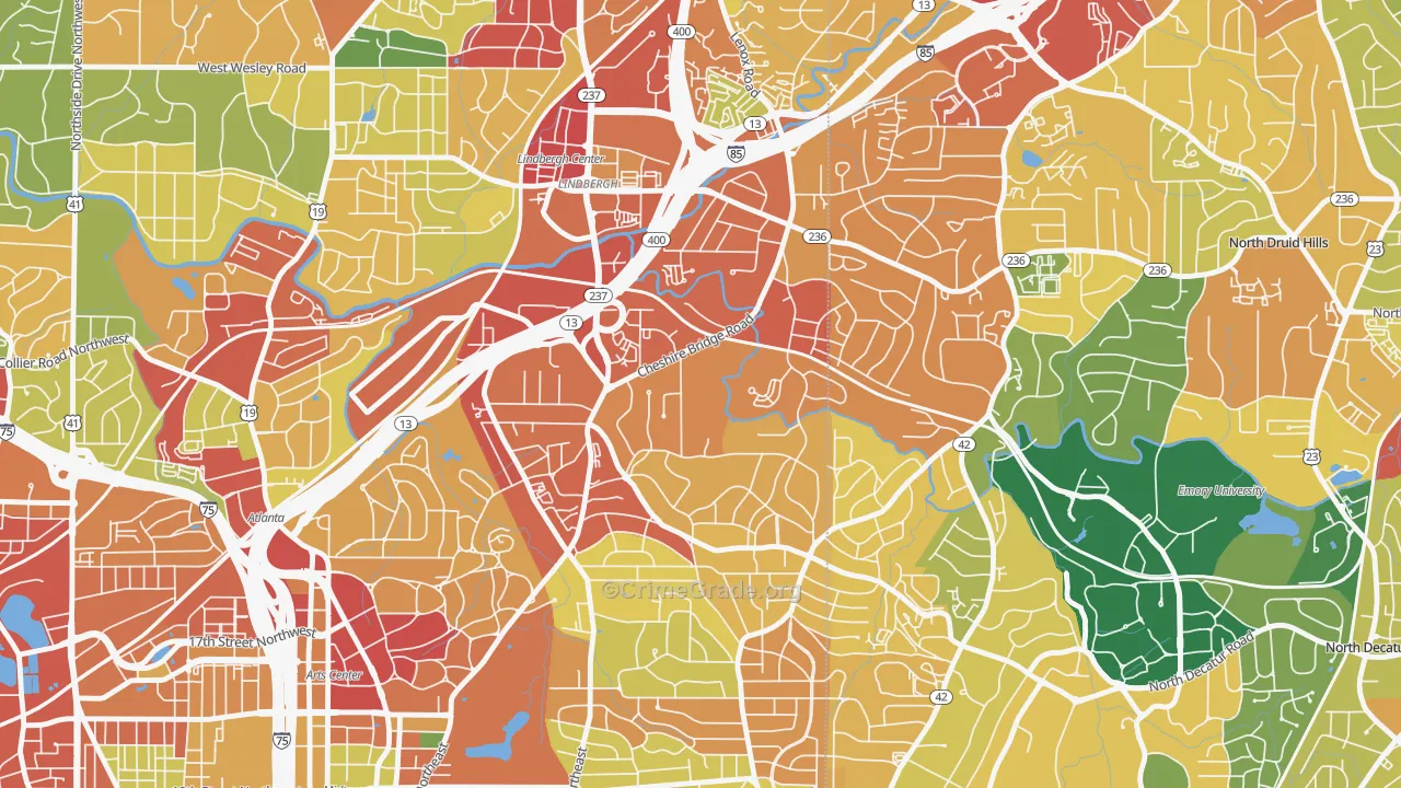 Morningside-Lenox Park, Atlanta, GA Map of Theft Rates