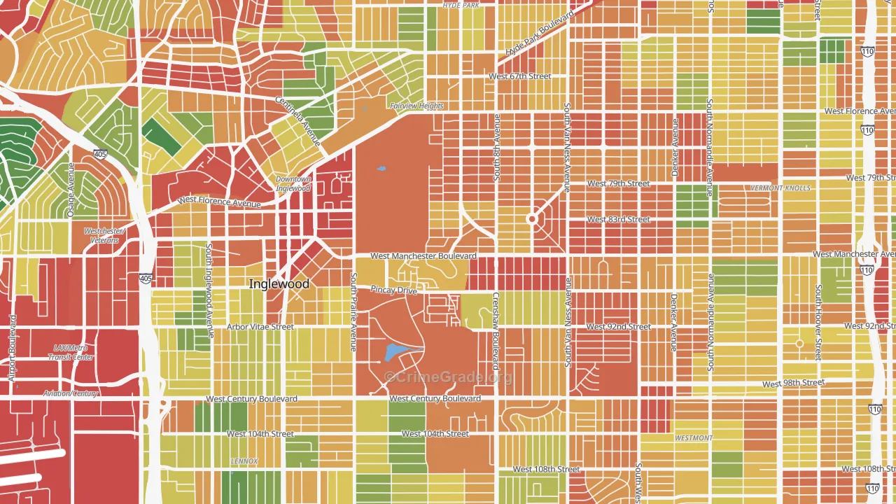 Morningside Park, Inglewood, CA Map of Theft Rates