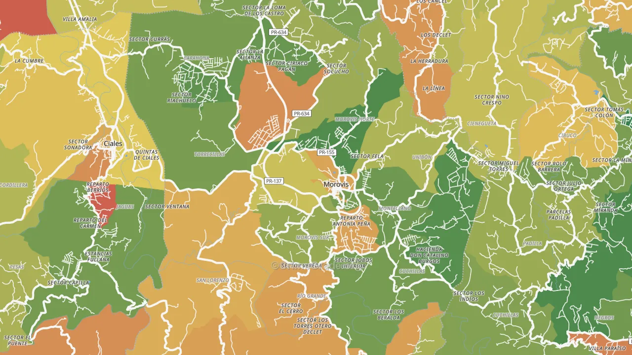 Morovis Municipio, PR Map of Theft Rates