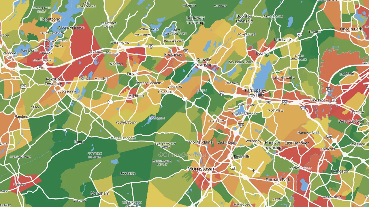 Morris County, NJ Map of Theft Rates