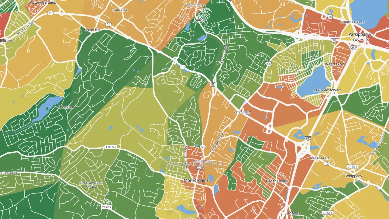 Morris Plains, NJ Map of Theft Rates
