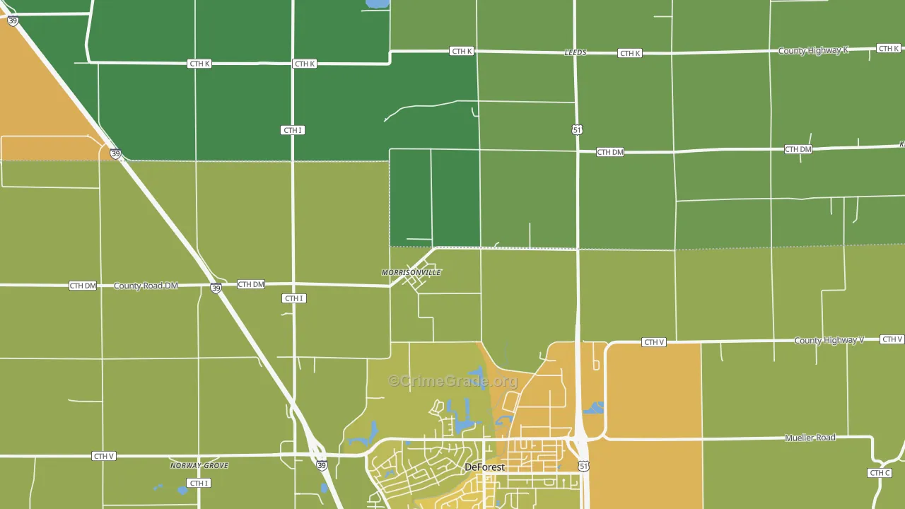 Morrisonville, WI Map of Theft Rates