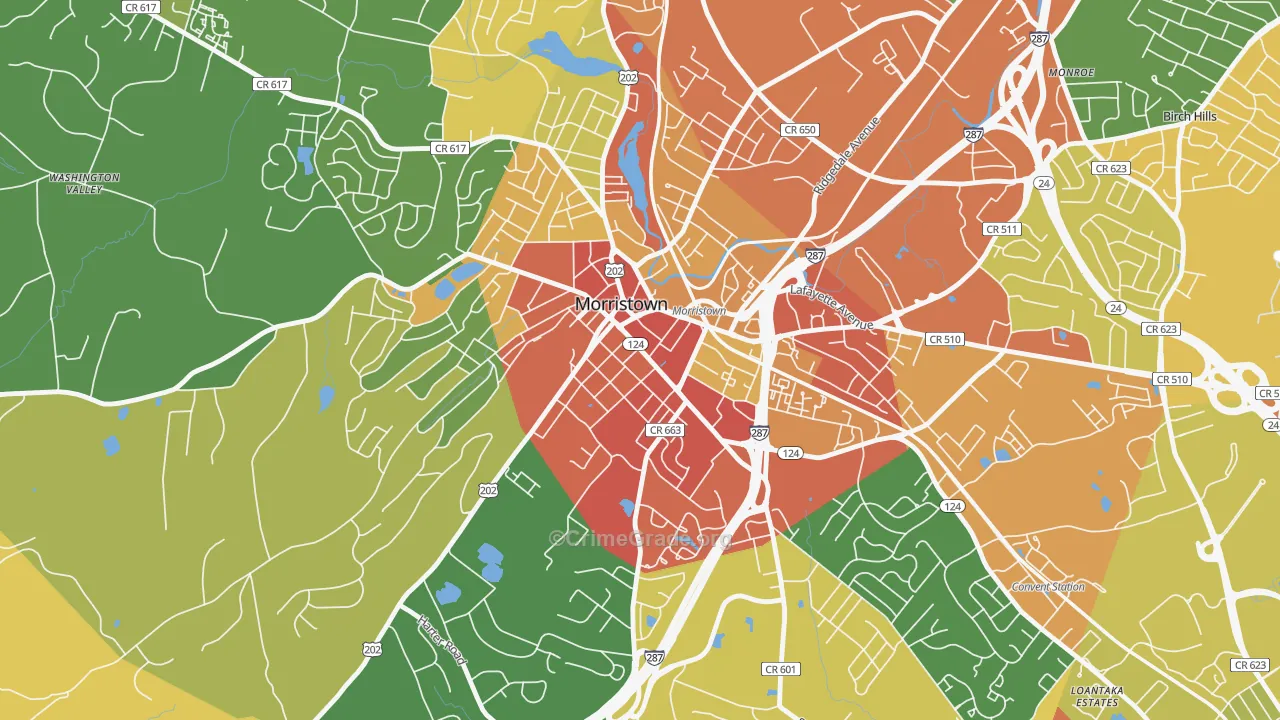 Morristown Historic District, Morristown, NJ Map of Theft Rates