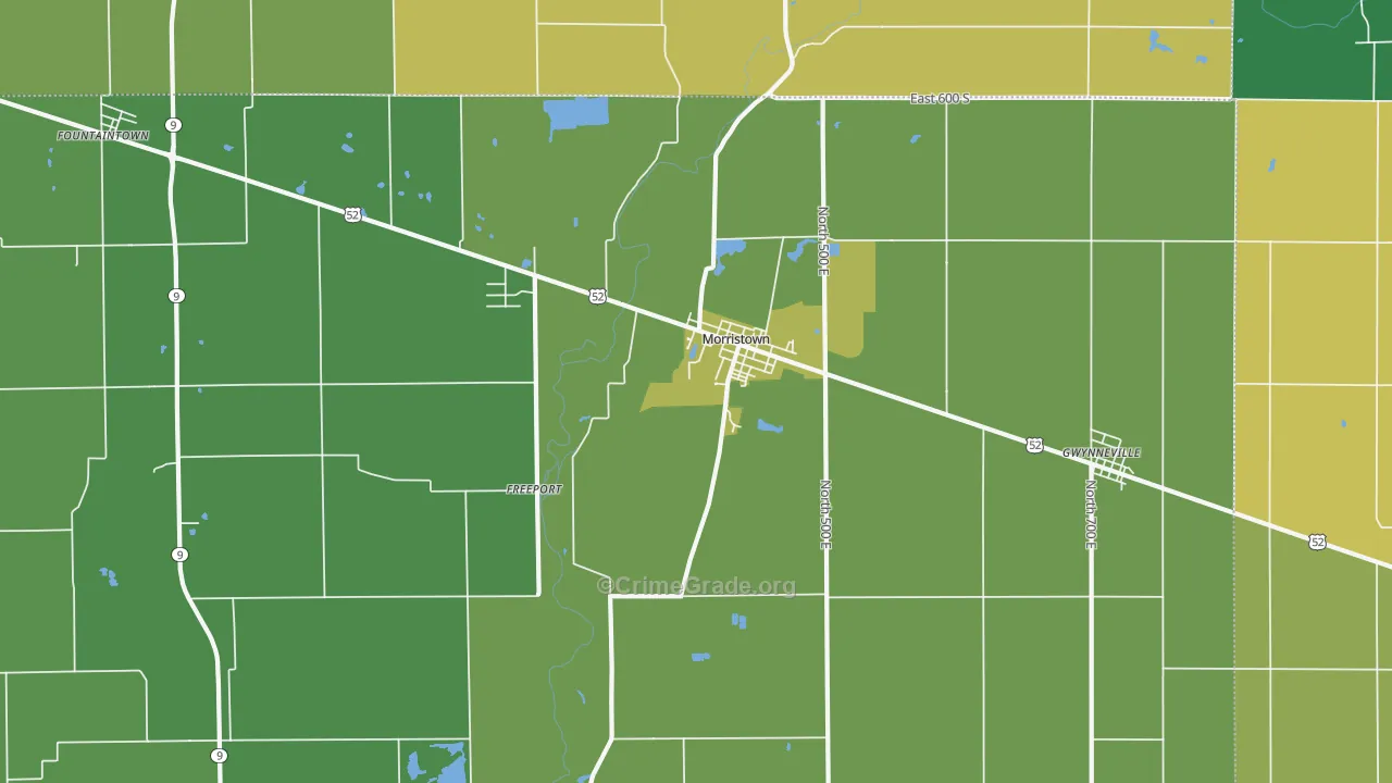 Morristown, IN Map of Theft Rates