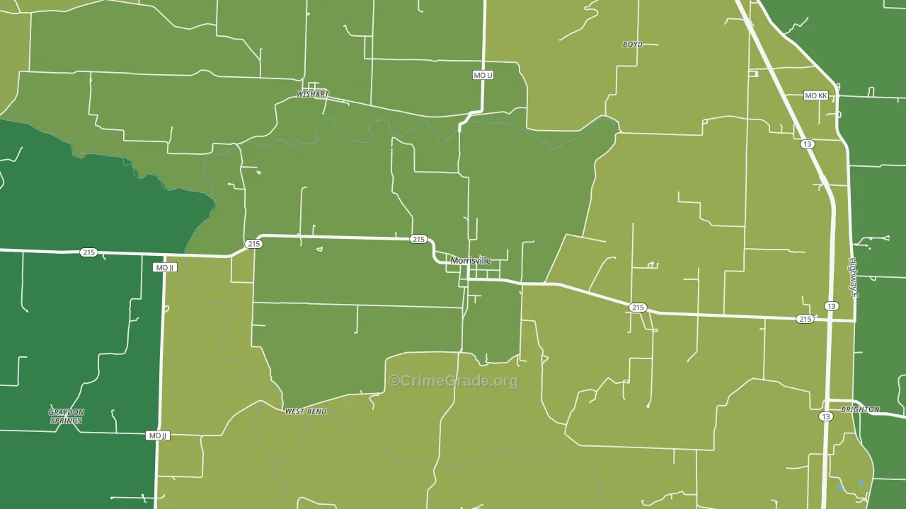 Morrisville, MO Map of Theft Rates