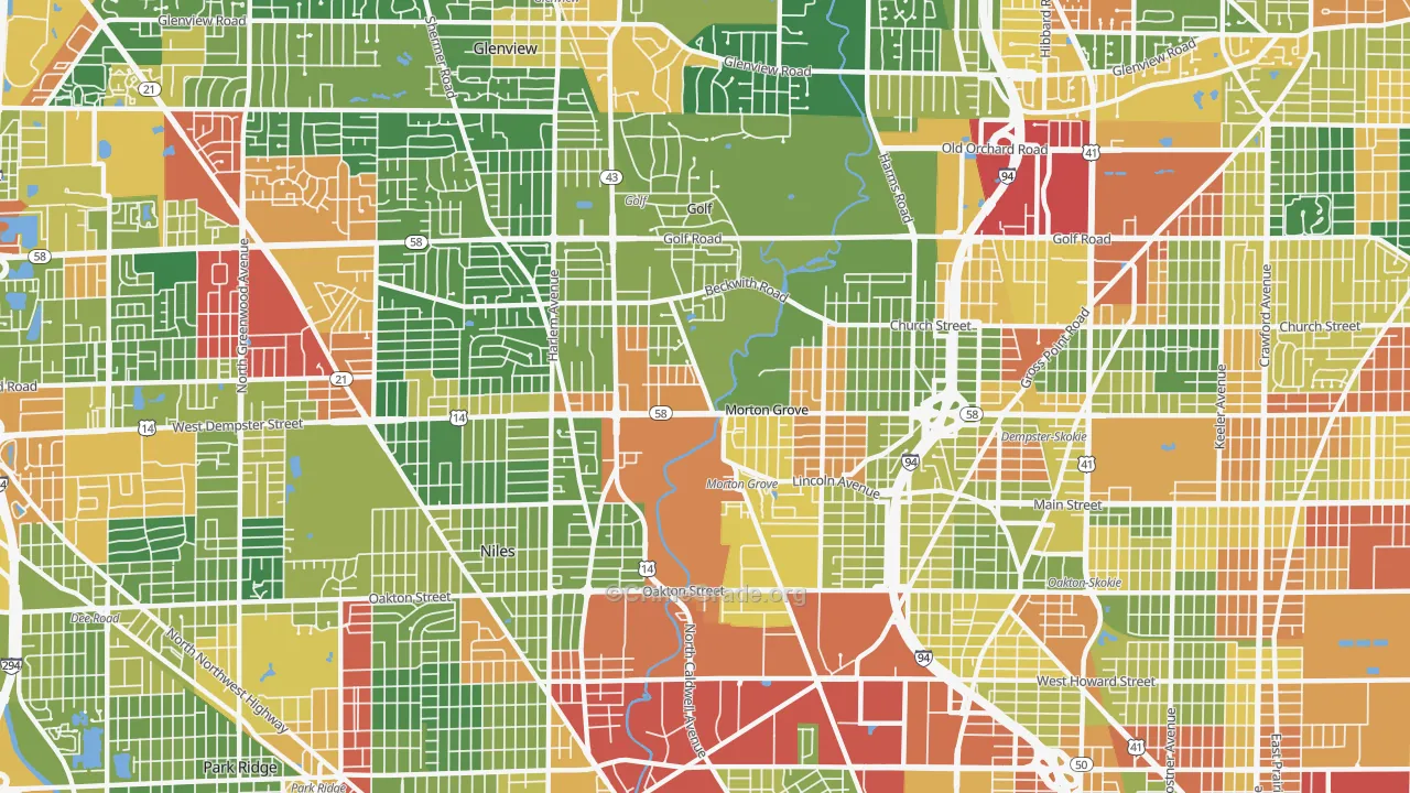 Morton Grove, IL Map of Theft Rates