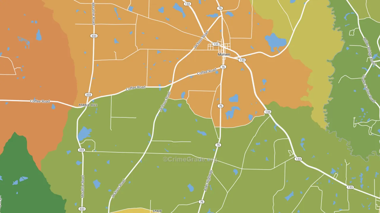 Morven, GA Map of Theft Rates