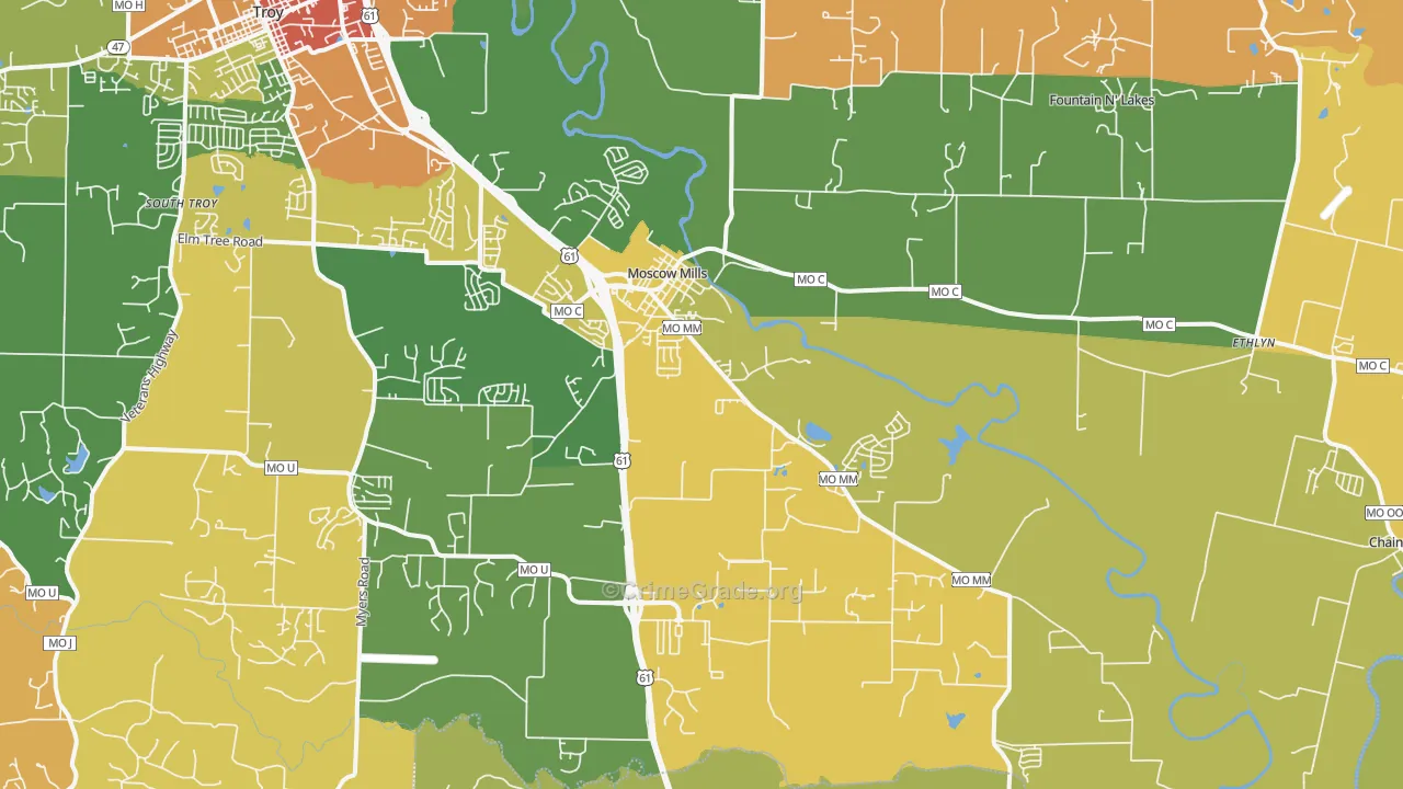 Moscow Mills, MO Map of Theft Rates