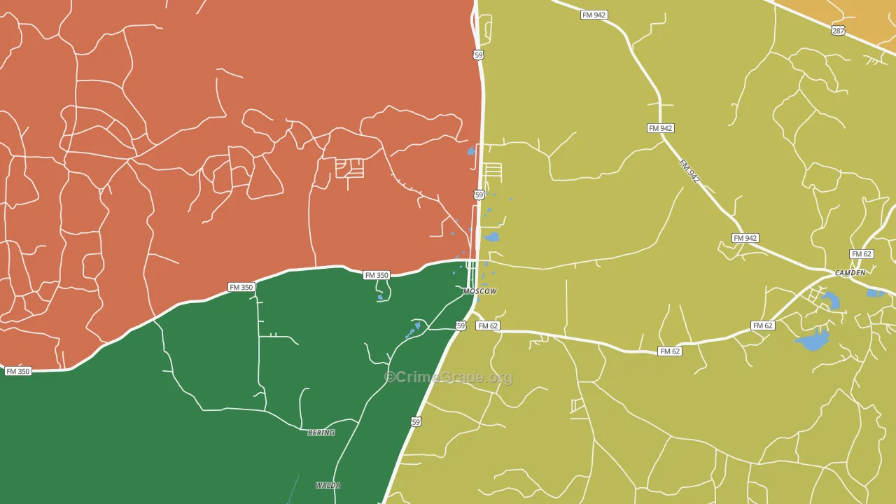 Moscow, TX Map of Theft Rates