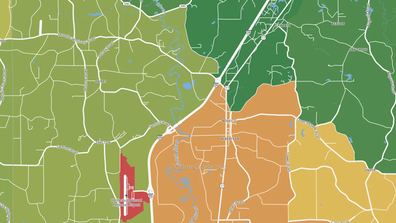 Moselle, MS Map of Theft Rates