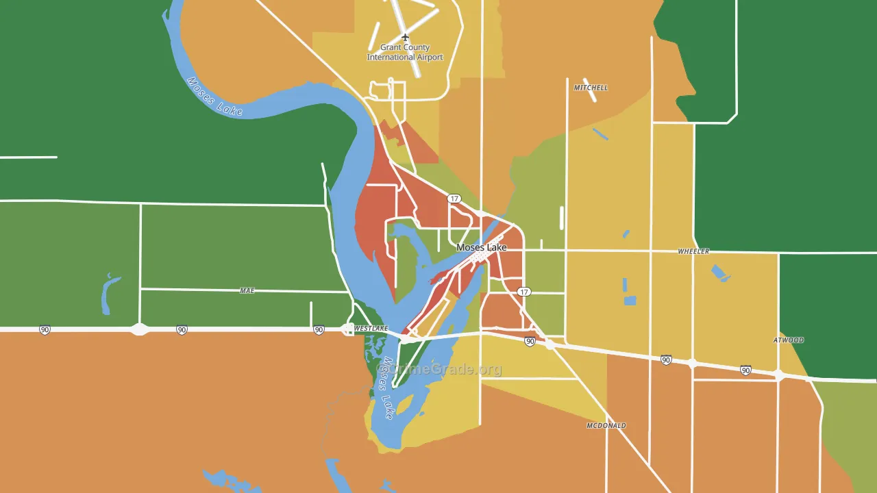 Moses Lake, WA Map of Theft Rates