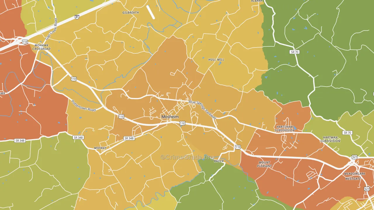Mosheim, TN Map of Theft Rates