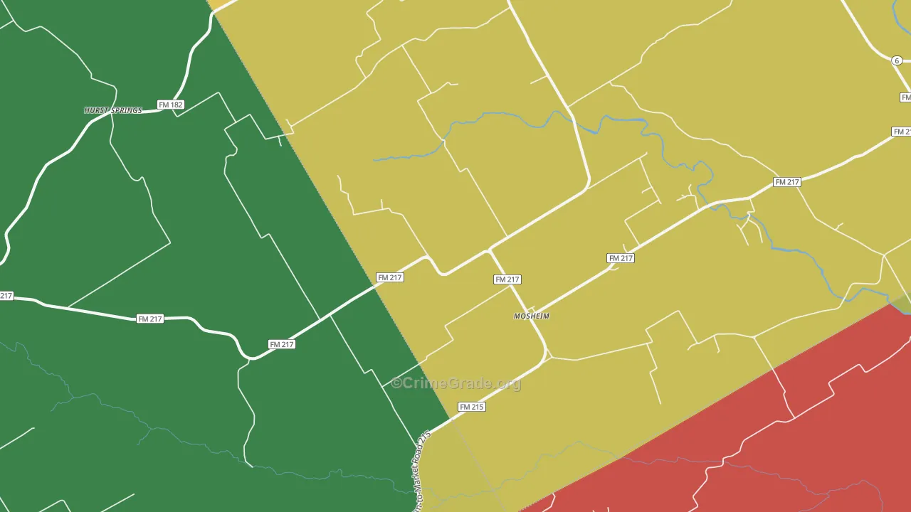 Mosheim, TX Map of Theft Rates