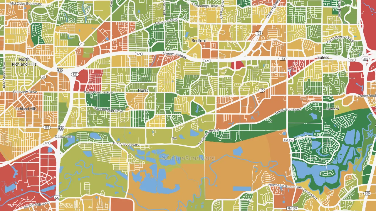 Mosier Valley, Euless, TX Map of Theft Rates