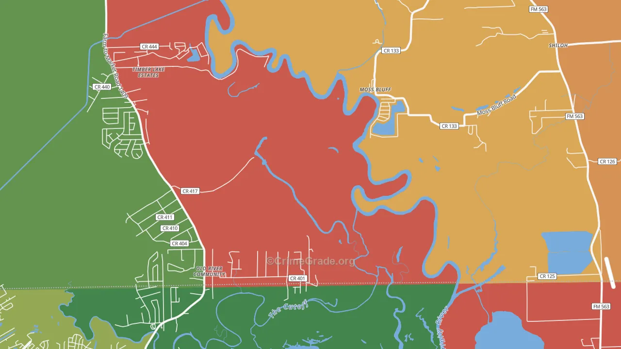 Moss Bluff, TX Map of Theft Rates